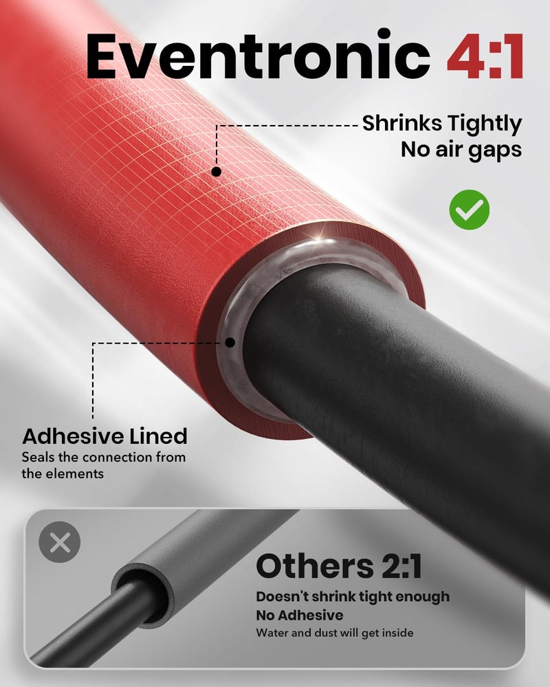 Eventronic 4:1 Heat Shrink Tubing Kit - 400 Pcs Adhesive Lined, Wire Shrink Wrap Tubing, Marine Grade Industrial Heat-Shrink Tubing, Black And Red - Image 3